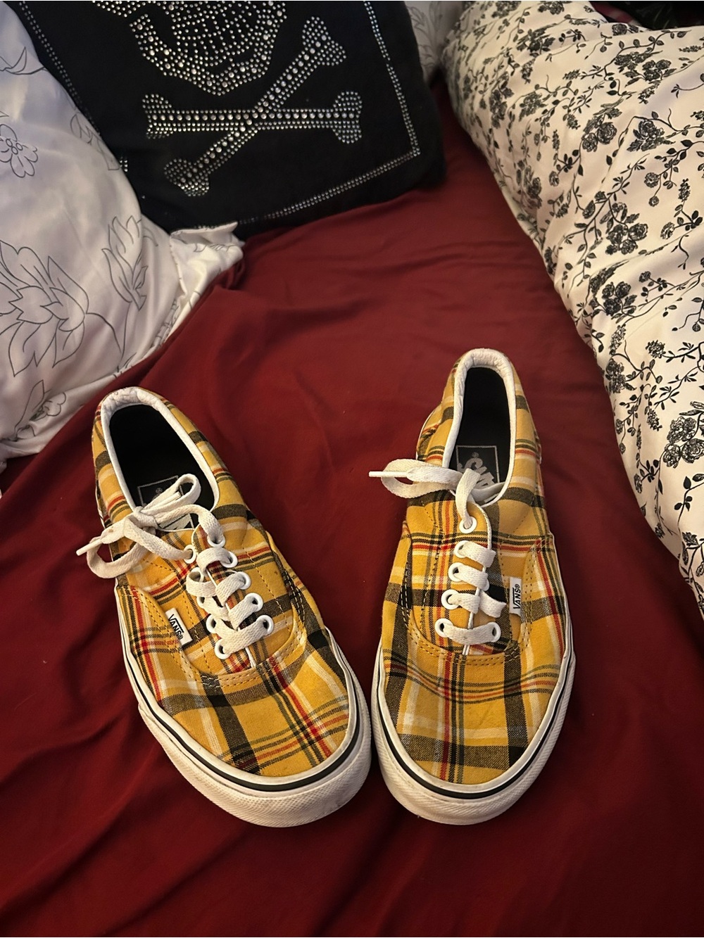 Vans Yellow Black Plaid Low-Top Canvas Sneakers